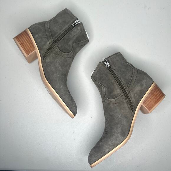 Dolce Vita Grey Olive Suede Heeled Western Booties Size 6 - Picture 6 of 9